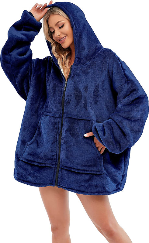 Sviwdsk Weighted Blanket Sweatshirt for Women and Men,Warm Comfy Zip Up Blanket Hoodie Coat,Thick Flannel Fuzzy Blanket with Sleeves and Giant Pocket,32x32,Navy, Kids