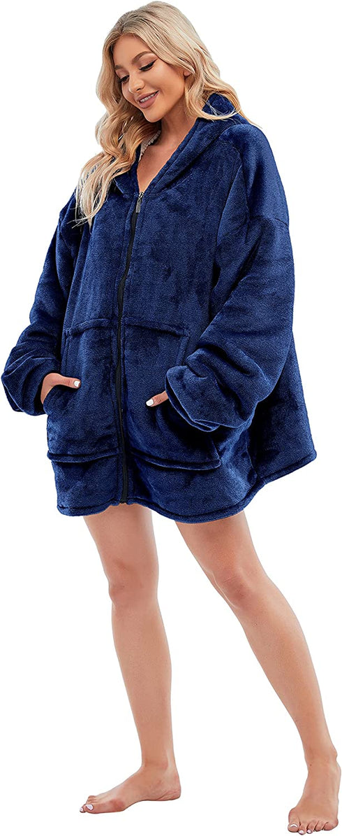 Sviwdsk Weighted Blanket Sweatshirt for Women and Men,Warm Comfy Zip Up Blanket Hoodie Coat,Thick Flannel Fuzzy Blanket with Sleeves and Giant Pocket,32x32,Navy, Kids