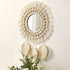 Dremisland Hanging Wall Mirror-Boho Macrame Fringe Round Decorative Mirror with Wood Beads Feather Pendant?Art Ornament for Apartment Home Bedroom Living Room