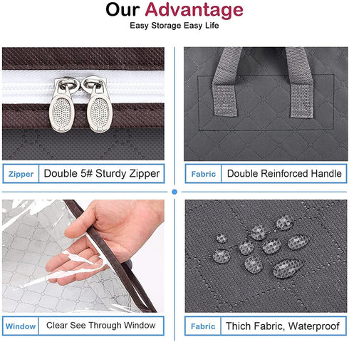 Anyoneer Set of 4 - Large Capacity Clothes Storage Bags with Clear Window - Reinforced Handle - Foldable with Sturdy Zipper - Thick & Durable Fabric for Comforters,Blankets,Bedding,Pillows,Clothing - Easy To Carry, 24 X 16 X 14 inches, Gray