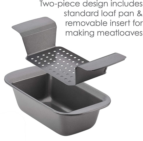 Rachael Ray Bakeware Meatloaf/Nonstick Baking Loaf Pan with Insert, 9 Inch x 5 Inch, Gray