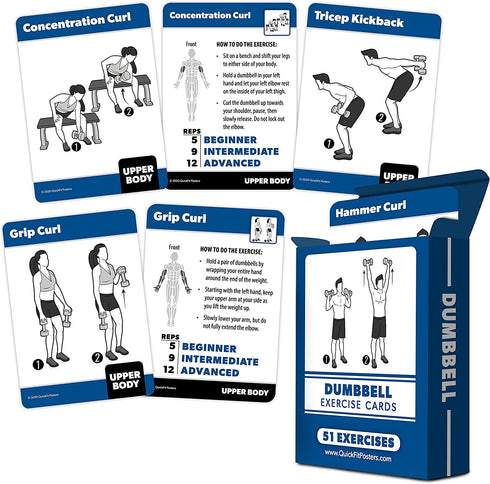 Dumbbell Exercise Cards - Fitness Playing Cards With Over 50 Dumbbell Workouts - 2.5" x 3.5" (Standard Playing Card Size)