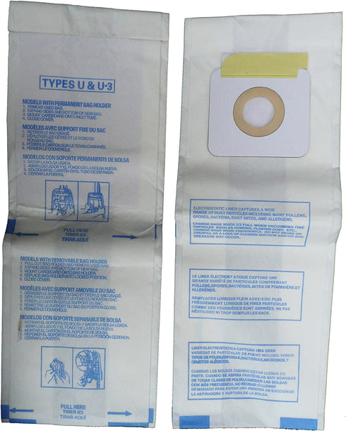 15 Panasonic U, U-3 & U-6 Upright Vacuum Cleaner Bags, MC-V145M, MC-115P, MC-V5000 thru MC-V5099, MC-V7300 thru MC-V7399, MC-V6200 thru MC-V6299