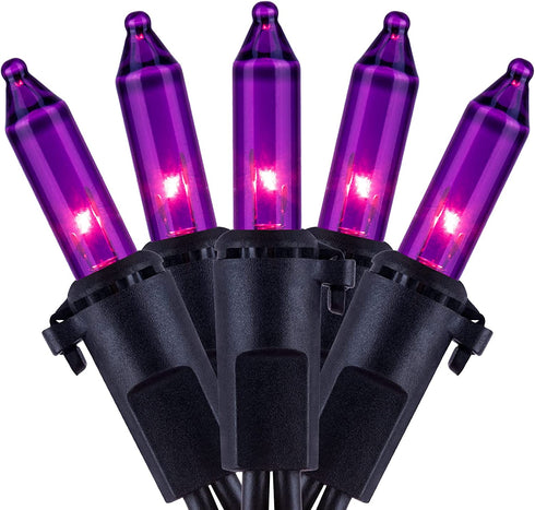 Purple Halloween Lights with Black Wire, 66 Feet 200 Count UL Certified Christmas Lights, Pack of 2 Sets 33 Ft 100 Count Incandescent Mini Lights Set (Purple - Black Wire)