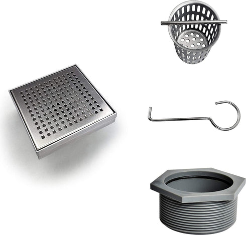 Neodrain 6-Inch Square Shower Drain with Removable Quadrato Pattern Grate,Brushed 304 Stainless Steel, with WATERMARK&CUPC Certified