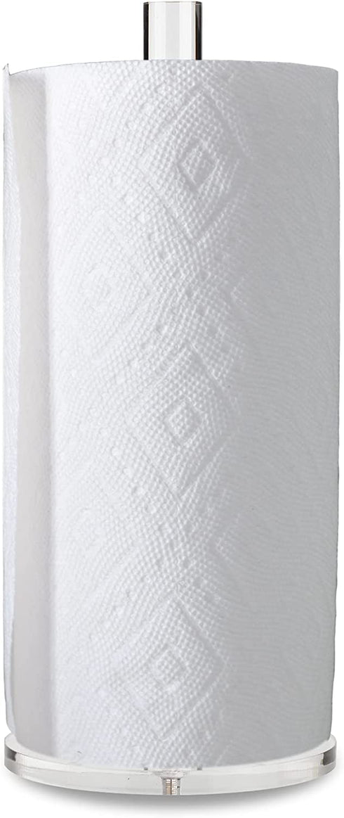 Worhe Clear Acrylic Paper Towel Holders 5.9" Diameter Thickening Sturdy Base, for Kitchen Bathroom Vanity Countertop , Paper Towel Dispenser for Tear Paper Towel Roll 1 Pack(YGC001)