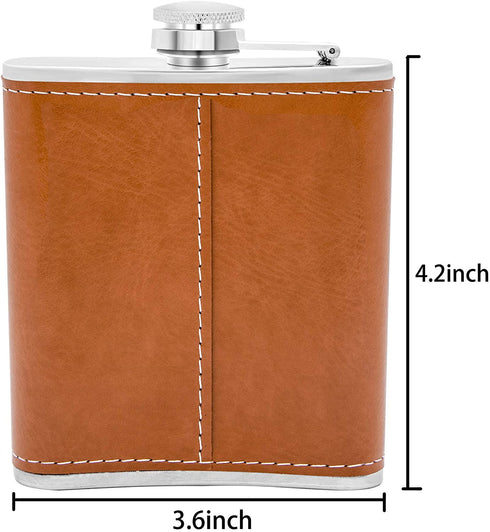 Personalized Flask Set - Engraved Custom Hip Flasks For Dad - Stainless Steel with Leather Flask For Men, Father Day's Valentine's Christmas Gift (Brown-For Dad)