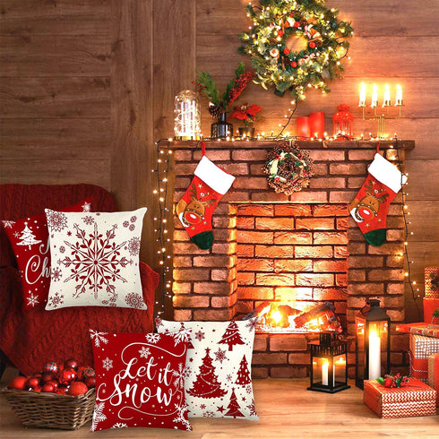 Christmas Pillow Covers 18x18 Set of 4 Rustic Buffalo Plaid Farmhouse Cushion Pillow Case for Christmas Decorations Indoor Living Room Home Couch