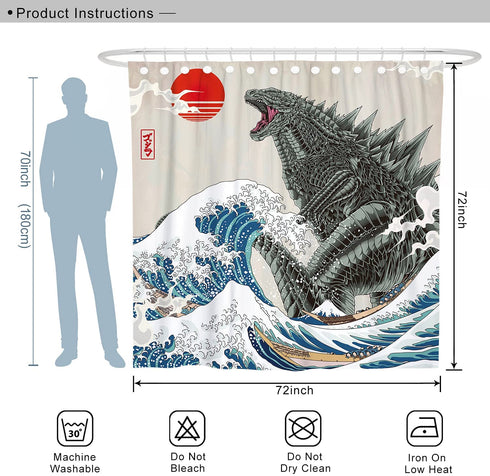 DESIHOM Funny Shower Curtain Anime Godzilla Shower Curtain Asian Shower Curtain Cool Japanese Artistic Shower Curtain Polyester Fabric-72" x 72"