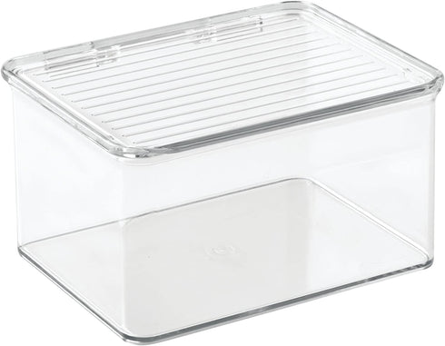 iDesign Kitchen Binz BPA-Free Plastic Stackable Organizer Box with Lid - 6.75in x 5.75in x 3.75in , Clear