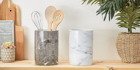 DII Kitchen Accessories Collection Ceramic, Utensil Holder, White Marble
