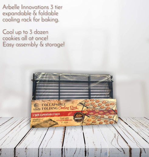 3-Tier Collapsible Cooling Rack - Bonus Baking Mat Included - Expandable & Foldable Cookie Cooling Wire Rack - Baking Rack - Foldable Cooling Rack For Baking Supplies - Premium Quality & Sturdy Legs