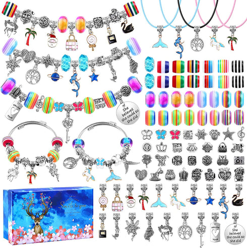 Thrilez 90 Pcs Charms Bracelet Making Kit for Girls, DIY Charm Bracelets Kit with Jewelry Beads, Bracelet Charms Gift for Girls Ages 7-12, Bracelet Kit Jewelry Gift for Girls Kids Teens and Adults