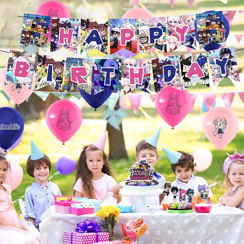 32 Pcs Gacha Life Theme Birthday Party Decorations,Party Supply Set for Kids with 1 Happy Birthday Banner Garland , 13 Cupcake Toppers,18 Balloons for Party Decorations