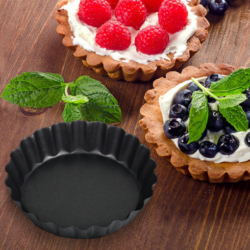 10 Pieces Mini Tart Pan with Removable Bottom, Nonstick Quiche Pan for Baking Pies, Quiche Cheese Cakes and Desserts (Black,3 Inch)