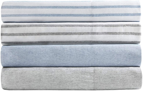 Madison Park Essentials Chambray Printed ultra soft 4 piece sheet set, Grey Stripe, Queen