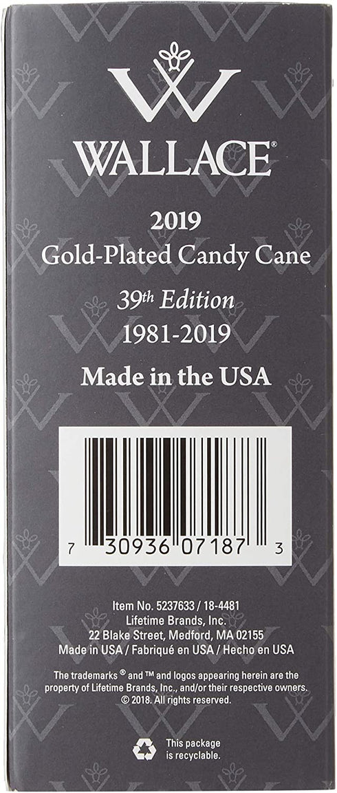 Wallace 2019 Gold-Plated & Enameled Candy Cane (Santas) -39th Edition Holiday Ornament