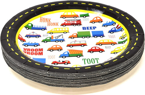 Traffic Jam Cars Trucks Transportation Party Supplies Tableware Set 24 9" Paper Plates 24 7" Plate 24 9 Oz Cups 50 Lunch Napkins for Construction Transport Vehicle Disposable Birthday Decorations