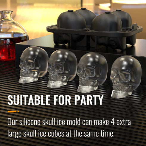 HAVOER Extra Large 3D Skull Ice Cube Mold - Flexible Silicone Skull Ice Maker Mold for Whiskey - 4 Cavity Skull Ice Cube Tray with Funnel - Skull Mold for Baking, Chocolate, Candy and Resin