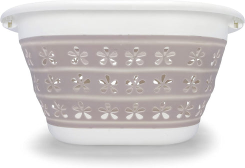 Camco White/Taupe Collapsible Utility/Laundry Basket Perfect for Homes, Boats, and RVs Easy Grip Carrying Handles - Foldable for Compact Storage,small - 51951