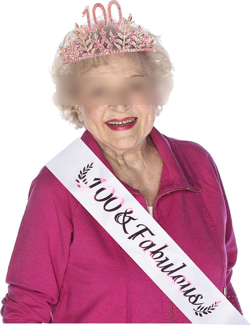 100th Birthday Gifts for Women, 100th Birthday Tiara and Sash, 100 Fabulous Sash and Crystal Tiara, 100th Birthday Decorations for Women, 100th Birthday Party Supplies, Happy 100th Birthday