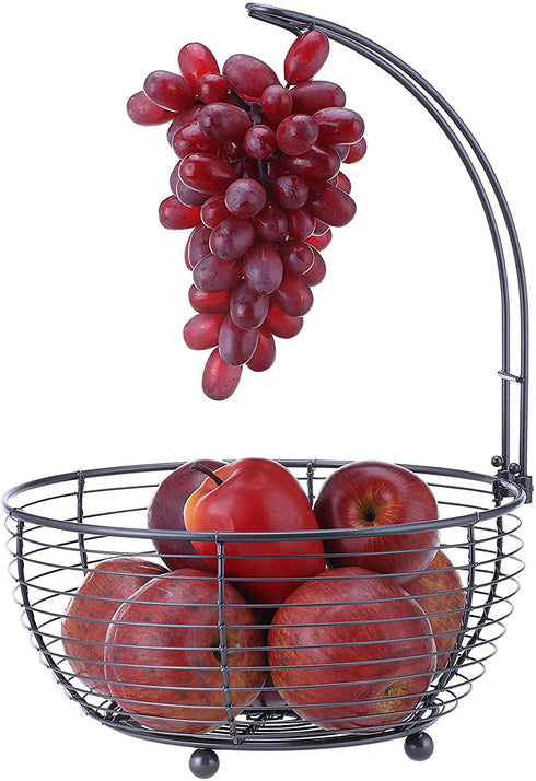 SunnyPoint Tabletop Wire Fruit Basket Bowl Stand with Banana Hanger