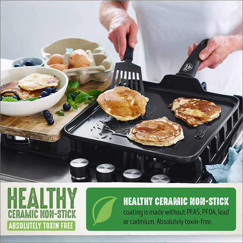 GreenLife Soft Grip Diamond Healthy Ceramic Nonstick 11" Griddle Pan, PFAS-Free, Dishwasher Safe, Black