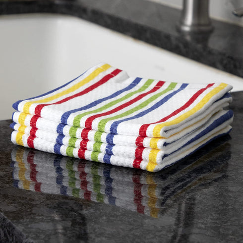 T-Fal Textiles 22418 2-Pack 100-Percent Cotton Print Dual Sided Dish Cloths, Stripe Red Multi Pattern, 4 Pack