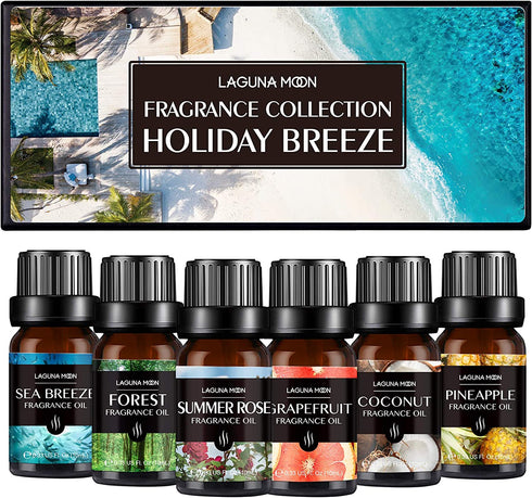 Fragrance Essential Oil - Organic 6pc Holiday Breeze Scent Gift Set - Perfect for Candle Making, Soap Scents, Slime - Oils for Diffuser, Humidifier, Aromatherapy, Aroma Beads, Car Freshener (10mL)