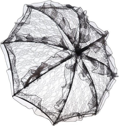 LUOEM Wedding Lace Parasol Umbrella Wedding Bride Umbrella Black Umbrella Photo Prop for Wedding Bridal Decoration - Size Small