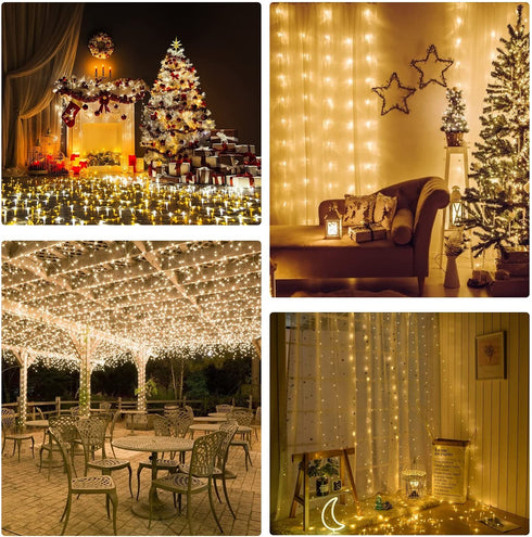 Heaffey Christmas Solar Fairy String Lights Outdoor,40 FT 120 LED 8 Lighting Modes Copper Wire Light,Waterproof Solar Powered Decoration for Wedding Patio Yard Trees Christmas Party(Warm white,2 pack)