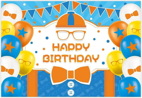 Allenjoy 68" x 45" Construction Happy Birthday Themed Backdrop for Kids Party Decors Props Blue Cartoon Fire Truck Digger Background Supplies Banners Baby Boy Cake Smash Pictures Shoot Favors