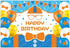 Allenjoy 68" x 45" Construction Happy Birthday Themed Backdrop for Kids Party Decors Props Blue Cartoon Fire Truck Digger Background Supplies Banners Baby Boy Cake Smash Pictures Shoot Favors
