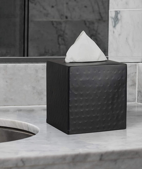 Monarch Abode Monarch Hand Hammered Metal Tissue Box Cover, Matte Black