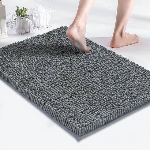 MAYSHINE Soft Plush Microfiber Bathroom Rug, Absorbent Machine Washable Chenille Bath Mat | Non-Slip Quick Dry Shag Carpet, Great for Bath, Shower, Bedroom, or Door Mat (Gray, 17x24)