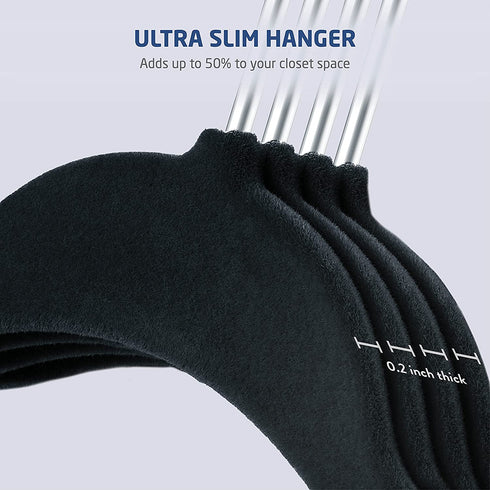 ZOBER Premium Kids Velvet Hangers (14 Inch - 50 Pack) Non Slip Baby Hangers, Ultra Slim Space Saving Childrens Hangers - 360Degree Swivel Hook, Strong & Durable Infant/Toddler Hangers (Medium - Black)