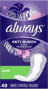 Always Anti-Bunch Xtra Protection, Panty Liners For Women, Light Absorbency, Long Length, Leakguard + Rapiddry, Unscented, 40 Count