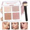 CCbeauty 4 Color Highlighter Makeup Palette with Powder Brush Shimmer Bronzers Contour Shadow Illuminating Highlight Blush Palette Cheek Cosmetic Kit,Pearl,Valentine's Day Gift Sets for Her, Girls Women