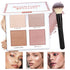 CCbeauty 4 Color Highlighter Makeup Palette with Powder Brush Shimmer Bronzers Contour Shadow Illuminating Highlight Blush Palette Cheek Cosmetic Kit,Pearl,Valentine's Day Gift Sets for Her, Girls Women