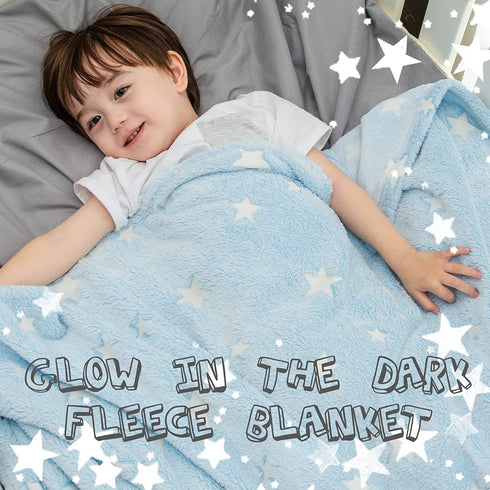 jinchan Star Blanket Blue Throw Blanket Glow in The Dark Blanket for Couch Bed Flannel Fleece Blanket Throw for Baby Kids Luminous Winter Throw Blanket Gifts All Season 50x60 Inch