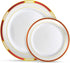 Laura Stein Designer Dinnerware Set | 32 Disposable Plastic Party Plates | Plates with Burgandy Rim & Gold Accents | Includes 16 x 10.75" Dinner Plates + 16 x 7.5? Salad Plates | Venetian