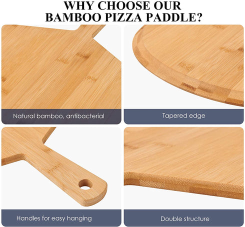 Pizza Peel, Bamboo Pizza Spatula Paddle, Large Wooden Pizza Cutting Board, Baking Pizza, Bread, Cutting Fruit, Vegetables, Cheese and Serving Board, 12x17inch