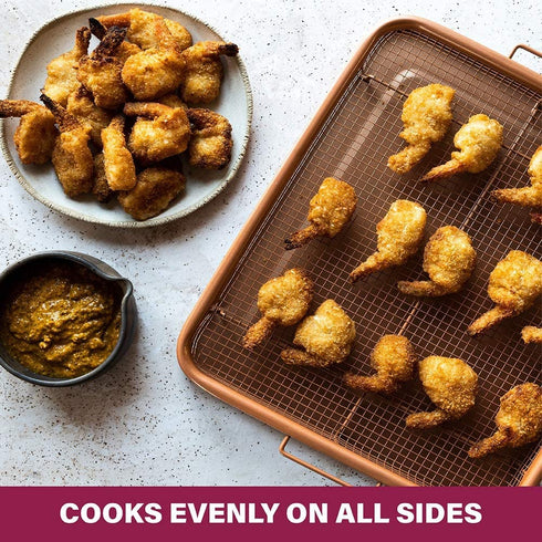 Gotham Steel Crisper Tray for Oven, 2 Piece Nonstick Copper Crisper Tray and Basket, Air Fry in your Oven, Great for Baking and Crispy Foods, As Seen on TV Large, 12.5? x 9?