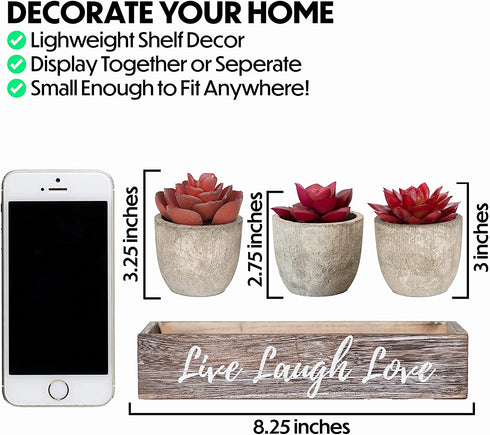 3 Red Decor Fake Plant Decor Succulents Plants Artificial for Office Decor Grey - Faux Succulents in Pots Cute Desk Decor Women - Small Fake Plants Bedroom Aesthetic Accessories - Potted Mini Cactus