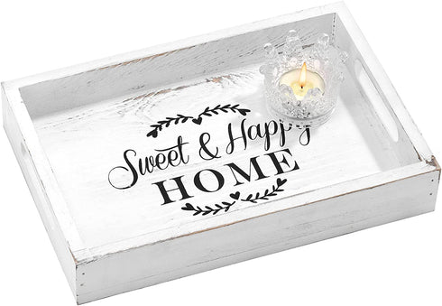Luxspire Serving Tray with Handles, Wood Decorative Tray for Breakfast Eating Coffee Table Ottoman Tray, 12"x 8" Large Rustic Bed Living Room Bathroom Restaurant Outdoor Farmhouse Platter, White