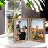 ORIVAN 2 Pack 5x7 Double Picture Frames Hinged Folding Photo Frames with Glass Vertical Stand Frames (Grain)