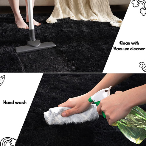 Tepook Super Soft Fluffy Rug for Bedroom, Modern Shaggy Rug Fuzzy Kids Rug for Living Room, Plush Indoor Nursery Home Decor Rug with Non-Slip Bottom, Black, 3 X 5 Feet