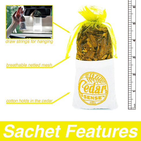 Cedar Sense Lemon Essential Cedar Sachets 8 Pack Essential Oil Infused Cedar Chips Car Air Freshener Closet Freshener Potpourri Bags Air Fresheners Sachets for Drawers and Closets