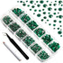 Beadsland Rhinestones for Makeup,8 Sizes 2500pcs Green Flatback Rhinestones Face Gems for Nails Crafts with Tweezers and Wax Pencil,Emerald,SS4-SS30