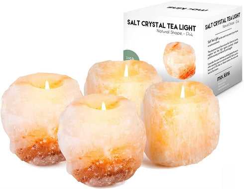Mockins 2.5 lbs 4 Pack Natural Himalayan Salt Tea Light Candles Holder | Great Room Decor